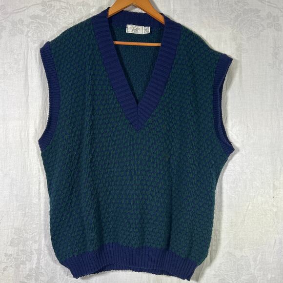 Vintage The Mens Store Sweater Vest XXL Blue Green Made in USA - Picture 1 of 10
